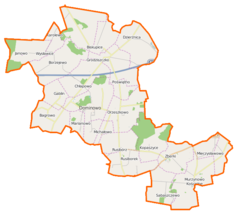 Mapa konturowa gminy Dominowo, u góry znajduje się punkt z opisem „Giecz”