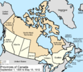 1905 : création des provinces de l'Alberta et de la Saskatchewan sur les Territoires et le district de Keewatin ; ce dernier est réintégré dans les Territoires du Nord-Ouest.