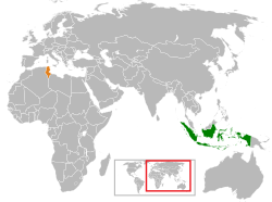 Map indicating locations of Indonesia and Tunisia