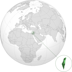 Israel proper shown in dark green; Israeli-occupied territories shown in light green