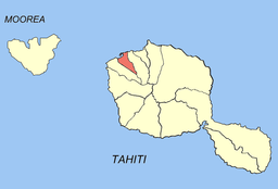 Papeete kommune på Tahiti markert med raudt.