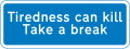 Suggestion for motorists to pull over at the next motorway services if they have been driving for a long time.