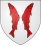 Blason avec 2 poissons rouges adossés debout sur fond blanc