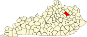 Harta statului Kentucky indicând comitatul Bath