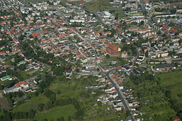 Flygfotografi över stadskärnan.