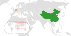 Map indicating locations of China and Luxembourg