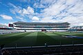 Looking at Eden Park's South Stand from the North Stand, during the warm-up for the 2015 Cricket World Cup semifinal, New Zealand vs South Africa