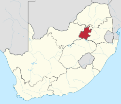 Map showin the location o Gauteng in the north-central pairt o Sooth Africae