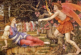 Cupido y la doncella, por John Roddam Spencer Stanhope (1877).