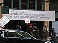 Protesters right in front of the church's entrance.