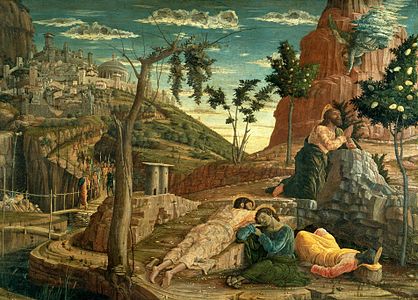 Jésus au jardin des oliviers (1459) de Andrea Mantegna (óleo sobre madera, 66×88 cm)