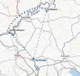 Kaart bovenloop Donau met insijpelingszones