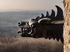 Une gargouille dans le château de Giech (de) près de Scheßlitz. Février 2018.