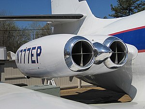 Lockheed Jetstar. Evidence of its pivoting fin can be seen in the diagonal line below the horizontal stabilizer