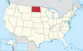 Karta SAD-a s istaknutom saveznom državom North Dakota