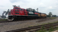 Ferrosur EMD SD70ACe locomotive 4124, equipped with experimental sheet-metal awnings over the radiator air intakes