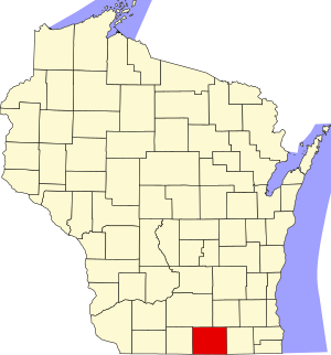 Map of Wisconsin highlighting Rock County