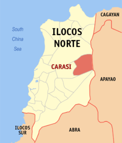 Mapa ng Ilocos Norte na nagpapakita sa lokasyon ng Carasi.