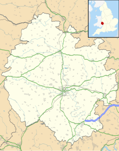 Mapa konturowa Herefordshire, po lewej znajduje się punkt z opisem „Staunton on Wye”