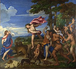 Tiziano dipinse il cielo e gli abiti di blu oltremare per dare profondità e brillantezza al suo Bacco e Arianna (1520-1523).