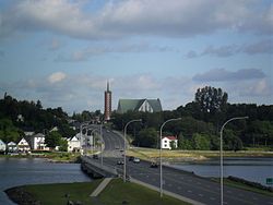 Looking north at Bathurst waterfront, with Holy Family church in background.