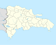 Mapa konturowa Dominikany, po prawej nieco na dole znajduje się punkt z opisem „La Romana”