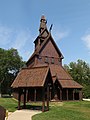 The Hopperstad Stave Church Replica is located at the Hjemkomst Center in Moorhead, Minnesota