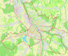 Mapa konturowa miasta Frydek-Mistek, u góry znajduje się punkt z opisem „LeskowiecLískovec”