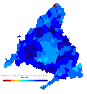 Crecimiento de la población por municipio entre 1998 y 2008