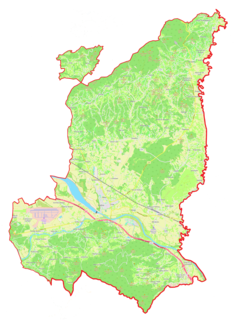 Mapa konturowa gminy Brežice, u góry znajduje się punkt z opisem „Silovec”