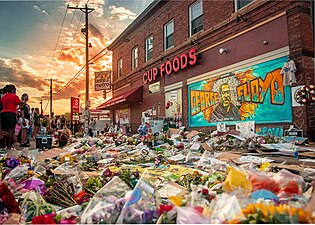 Memorial for George Floyd outside the store where he was killed.