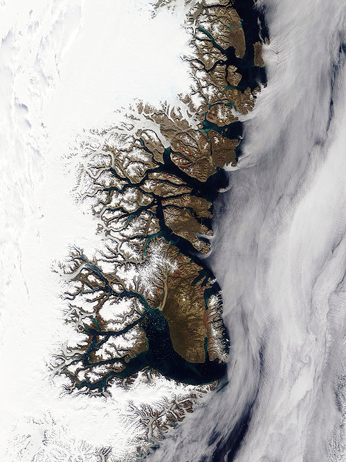 Satellite view of the fractal coastline of Greenland