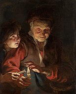 Người phụ nữ già và cậu bé với những ngọn nến, 1616