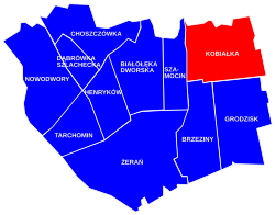 Location of Kobiałka within the district of Białołęka, in accordance to the Municipal Information System.