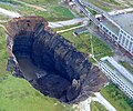 A sinkhole in Berezniki at the site of the first potash plant