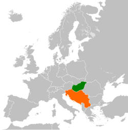 Map indicating locations of Hungary and Yugoslavia