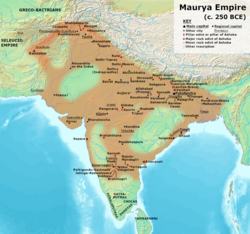 Territories of the Maurya Empire conceptualized as core areas or linear networks separated by large autonomous regions in the works of scholars such as: historians Hermann Kulke and Dietmar Rothermund;[2] Burton Stein;[3] David Ludden;[4] and Romila Thapar;[5] anthropologists Monica L. Smith[6] and Stanley Jeyaraja Tambiah;[5] archaeologist Robin Coningham;[5] and historical demographer Tim Dyson.[7]