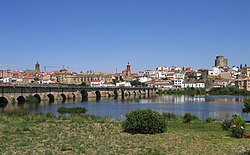 Panoramica of Alba de Tormes and the bridge over the river Tormes