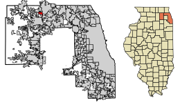 Location of East Dundee in Kane County and Cook County, Illinois.