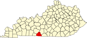 Map of Kentucky highlighting Allen County