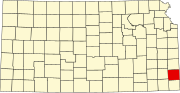 Map of Kansas highlighting Crawford County