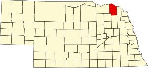 Map of Nebraska highlighting Cedar County