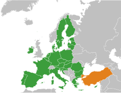 Map indicating locations of European Union and Turkey