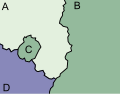 D is an exclave of B, but not an enclave of A.