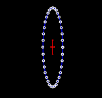 Deformazione di un anello di particelle al passaggio di un'onda gravitazionale polarizzata "+" che si muove perpendicolaramente al piano dell'anello.