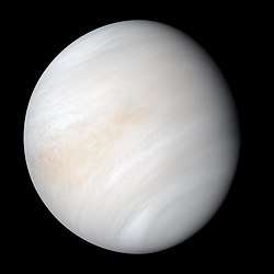 Venus in approximately true colour, a nearly uniform pale cream