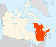 Map of Quebec in relation to Canada