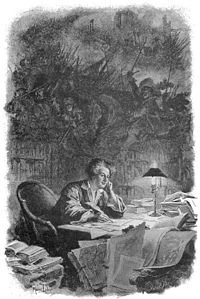 Alexandre Dumas rédigeant Les Trois Mousquetaires dans sa bibliothèque, par Maurice Leloir.