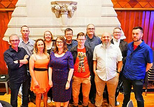 NZ Skeptic leadership and Committee members Left to right, front to back: Jonny Grady, Amy Ballantyne, Jess MacFarlane, Daniel Ryan, Mark Honeychurch, Aaron Davies. Row 2: Stephen Steven Galbraith (not on 2020 committee), Sheree McNatty (Secretary), Craig Shearer (chair), Brad MacClure, Russell Tomes, Treasurer Paul Ashton (missing)