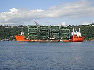 New bridge sections used in construction of the new span.